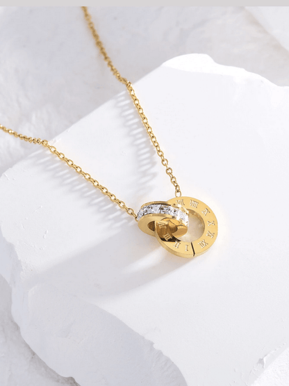 Elle Roman Numeral Design Pendant Necklace in Vermeil Gold and White Gold Plated