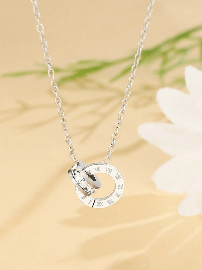 Elle Roman Numeral Design Pendant Necklace in Vermeil Gold and White Gold Plated