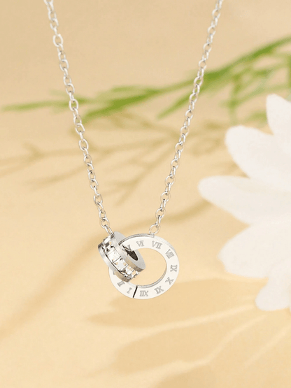Elle Roman Numeral Design Pendant Necklace in Vermeil Gold and White Gold Plated