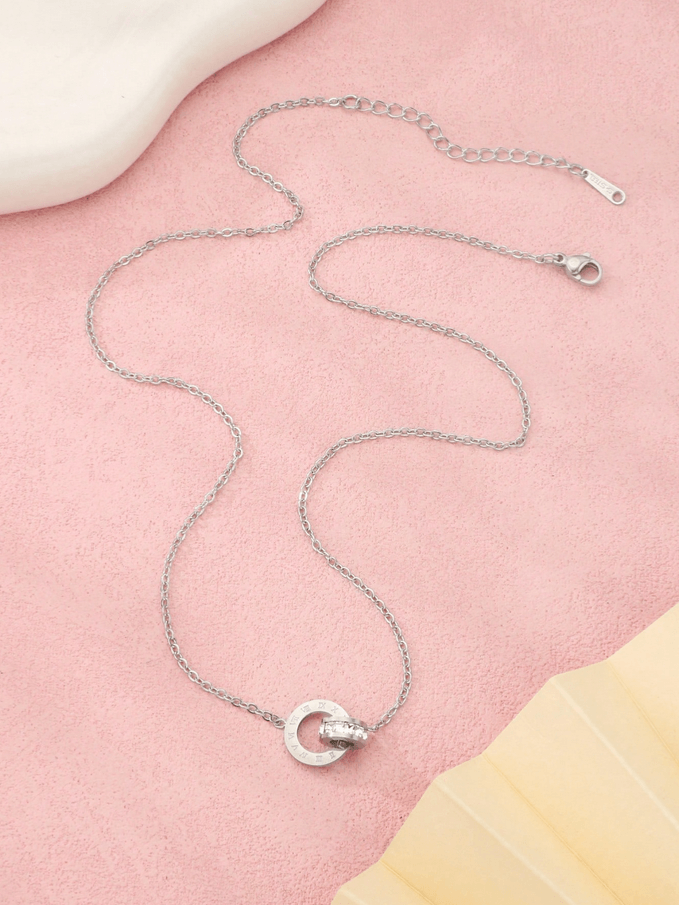 Elle Roman Numeral Design Pendant Necklace in Vermeil Gold and White Gold Plated