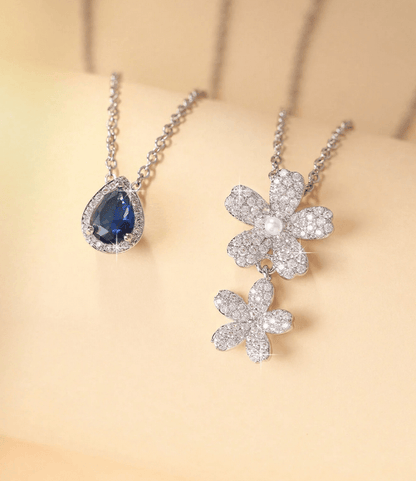 Elle 2-Pc Set CZ Elegant Necklaces in White Gold Finish