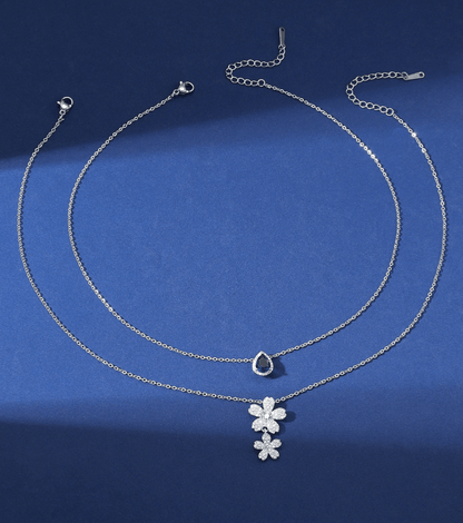 Elle 2-Pc Set CZ Elegant Necklaces in White Gold Finish