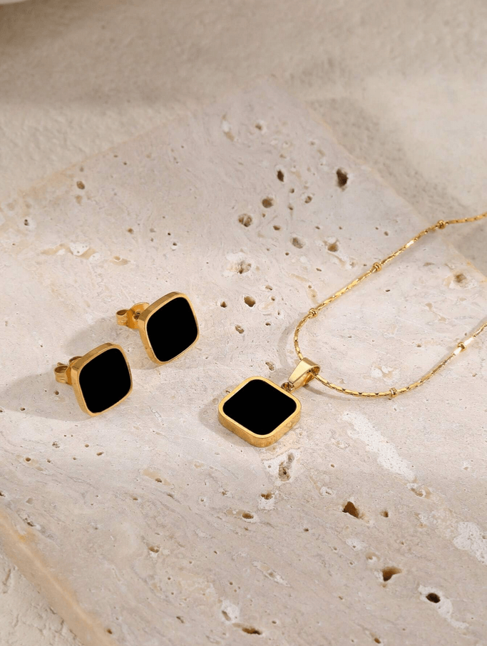 Elle Earrings and Necklace Jewelry Set in 18k PVD Gold Plated