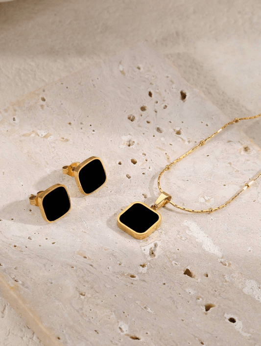Elle Earrings and Necklace Jewelry Set in 18k PVD Gold Plated