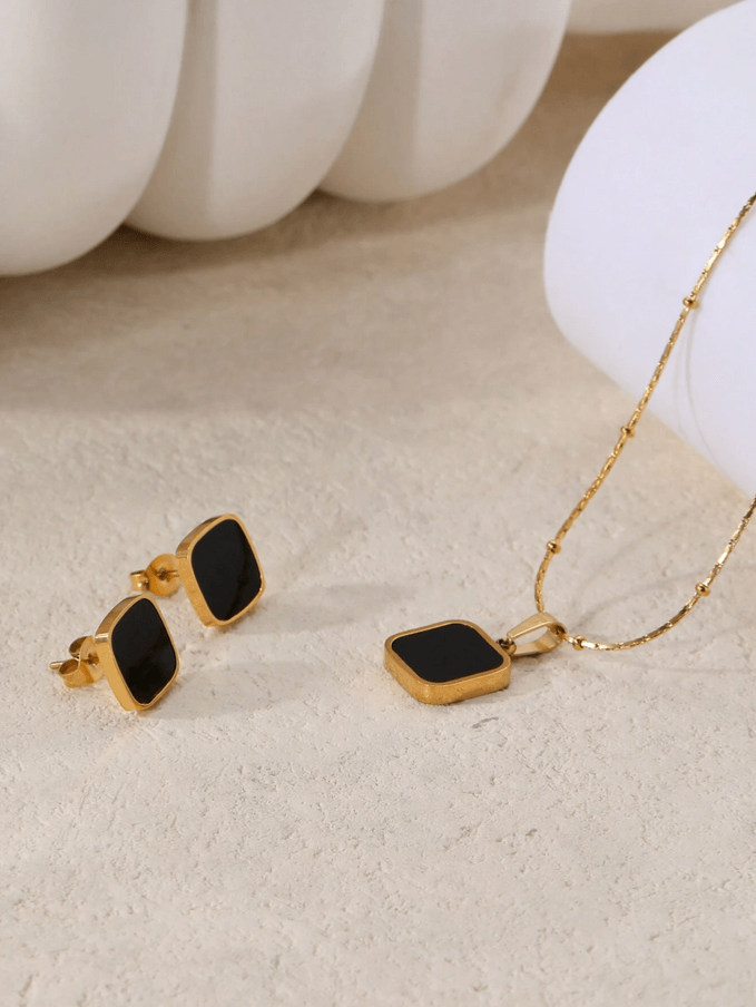 Elle Earrings and Necklace Jewelry Set in 18k PVD Gold Plated