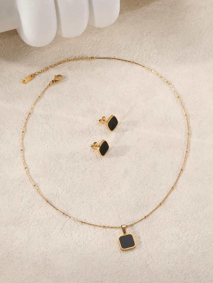 Elle Earrings and Necklace Jewelry Set in 18k PVD Gold Plated