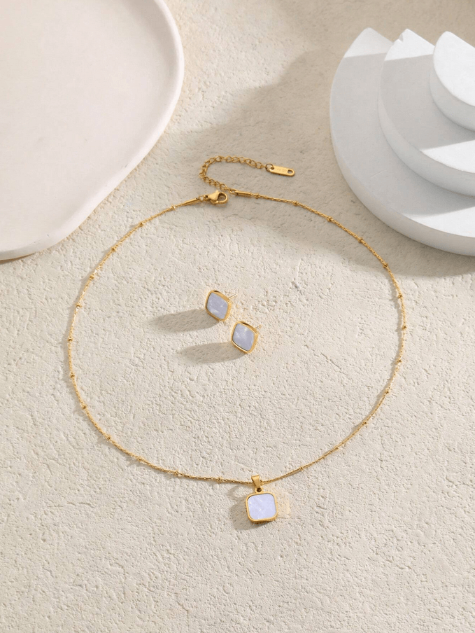 Elle Earrings and Necklace Jewelry Set in 18k PVD Gold Plated