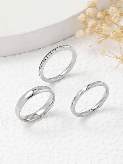 Elle CZ Minimalist 3 Pc Ring Set in 18k PVD Gold and White Gold Plated