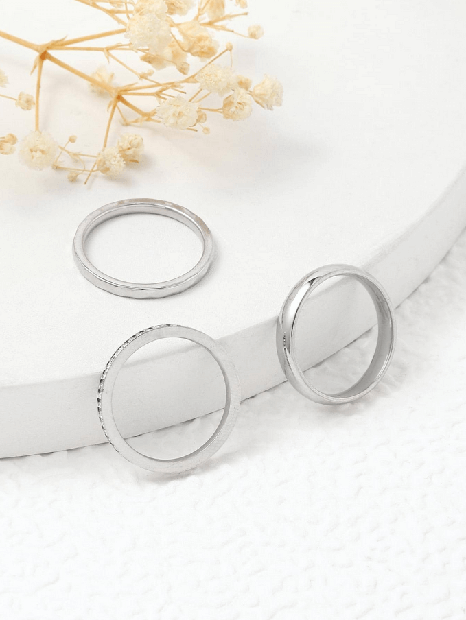 Elle CZ Minimalist 3 Pc Ring Set in 18k PVD Gold and White Gold Plated