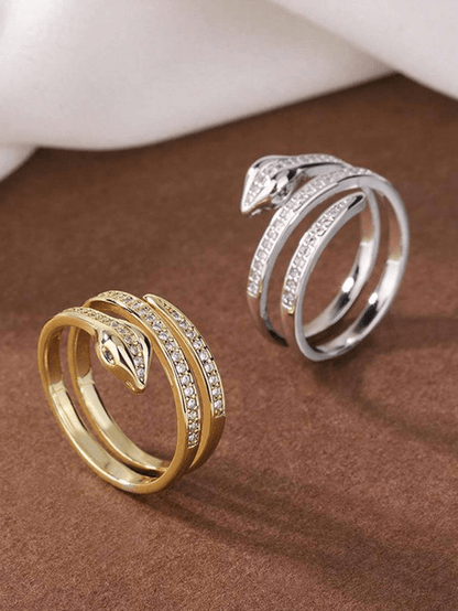 Elle CZ Elegant Snake Ring in 18k PVD Gold and White Gold Plated