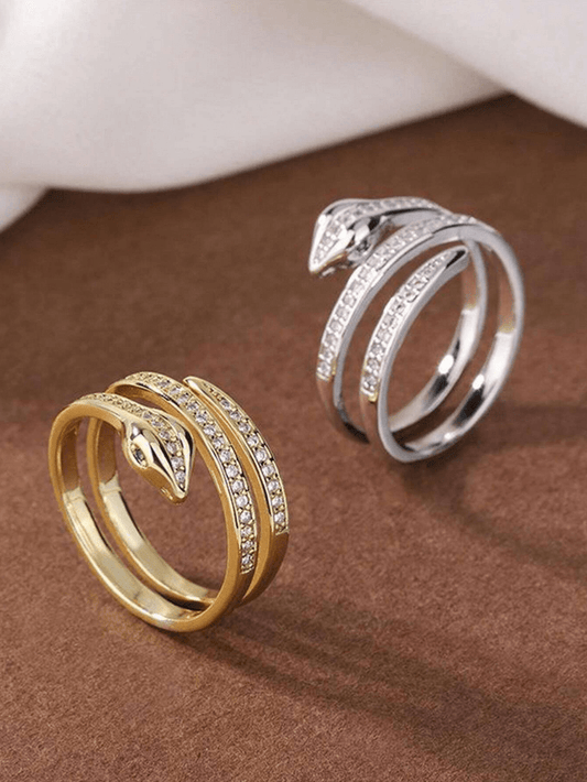 Elle CZ Elegant Snake Ring in 18k PVD Gold and White Gold Plated