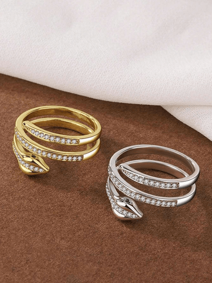 Elle CZ Elegant Snake Ring in 18k PVD Gold and White Gold Plated