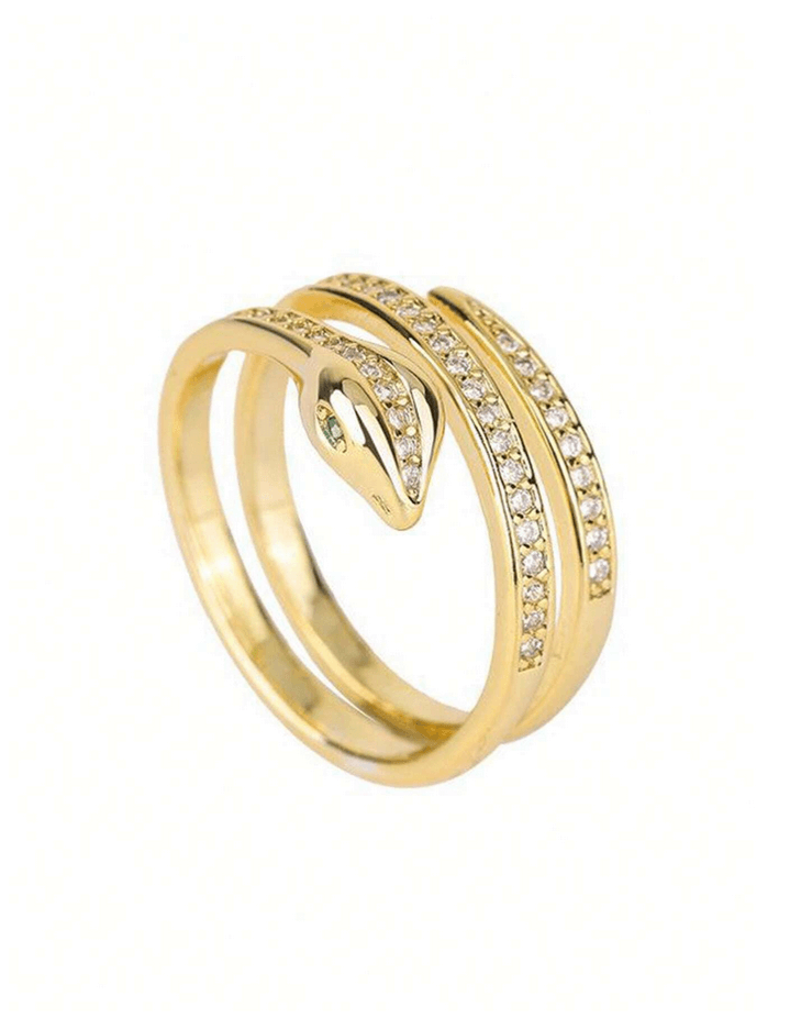 Elle CZ Elegant Snake Ring in 18k PVD Gold and White Gold Plated