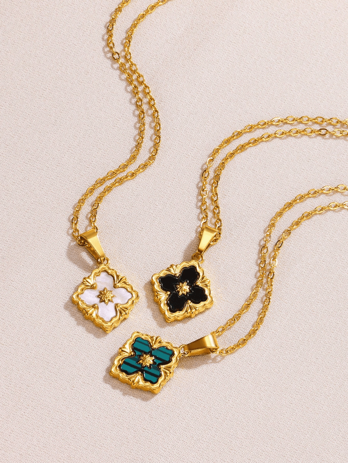 Elle Vintage Floral Pendant Necklace in 18k PVD Gold Plated