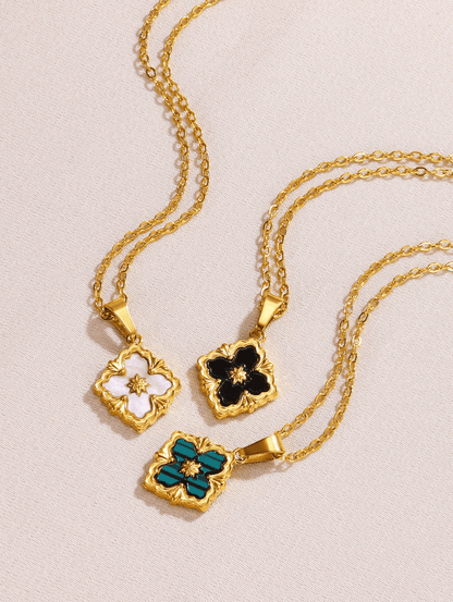 Elle Vintage Floral Pendant Necklace in 18k PVD Gold Plated