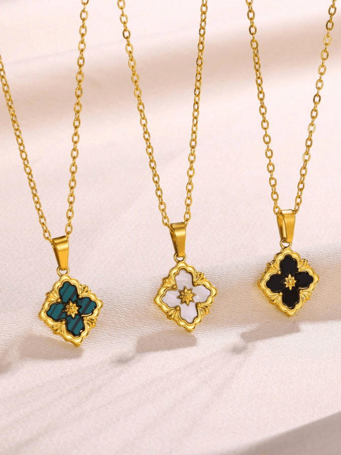 Elle Vintage Floral Pendant Necklace in 18k PVD Gold Plated