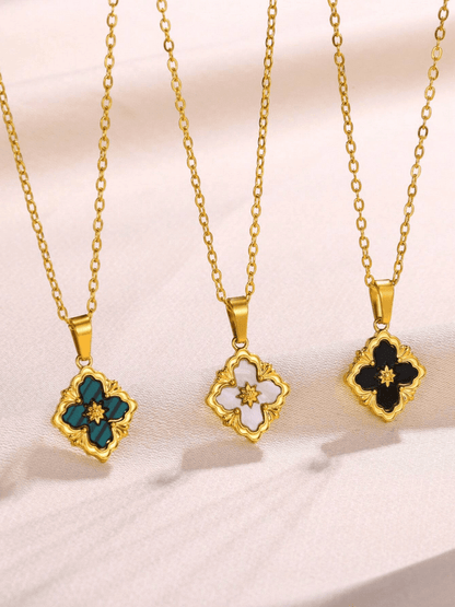 Elle Vintage Floral Pendant Necklace in 18k PVD Gold Plated