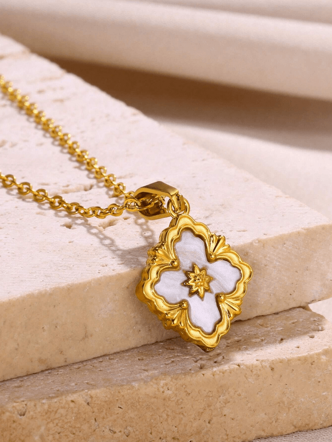Elle Vintage Floral Pendant Necklace in 18k PVD Gold Plated