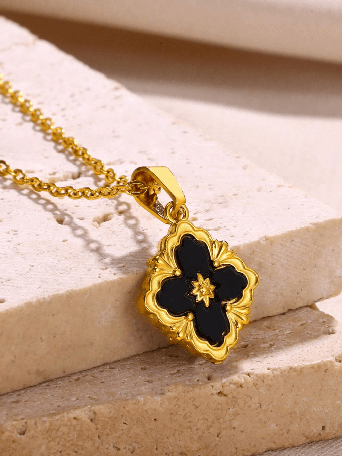 Elle Vintage Floral Pendant Necklace in 18k PVD Gold Plated