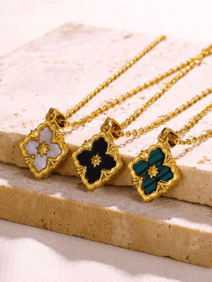 Elle Vintage Floral Pendant Necklace in 18k PVD Gold Plated