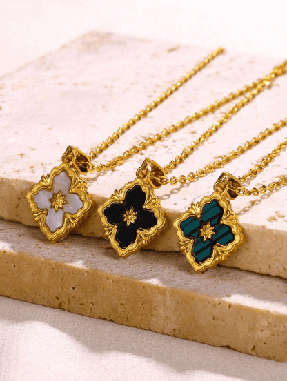 Elle Vintage Floral Pendant Necklace in 18k PVD Gold Plated