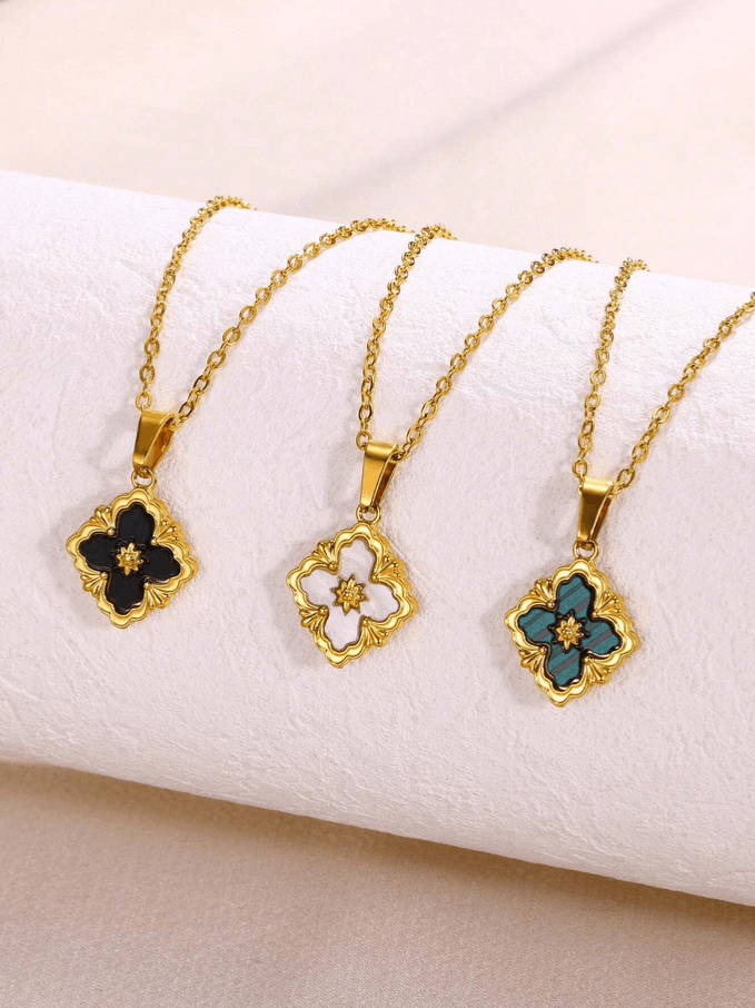 Elle Vintage Floral Pendant Necklace in 18k PVD Gold Plated