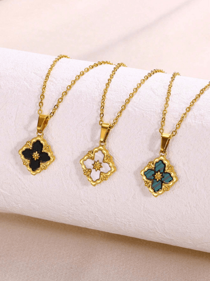 Elle Vintage Floral Pendant Necklace in 18k PVD Gold Plated