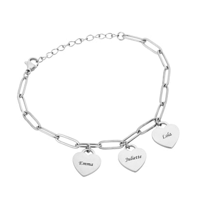 Personalized Paperclip Chain Engraved Heart Name Bracelet #0019