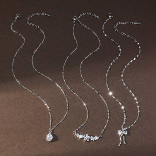Elle 3-Pc Set CZ  Charm Necklaces - Silver