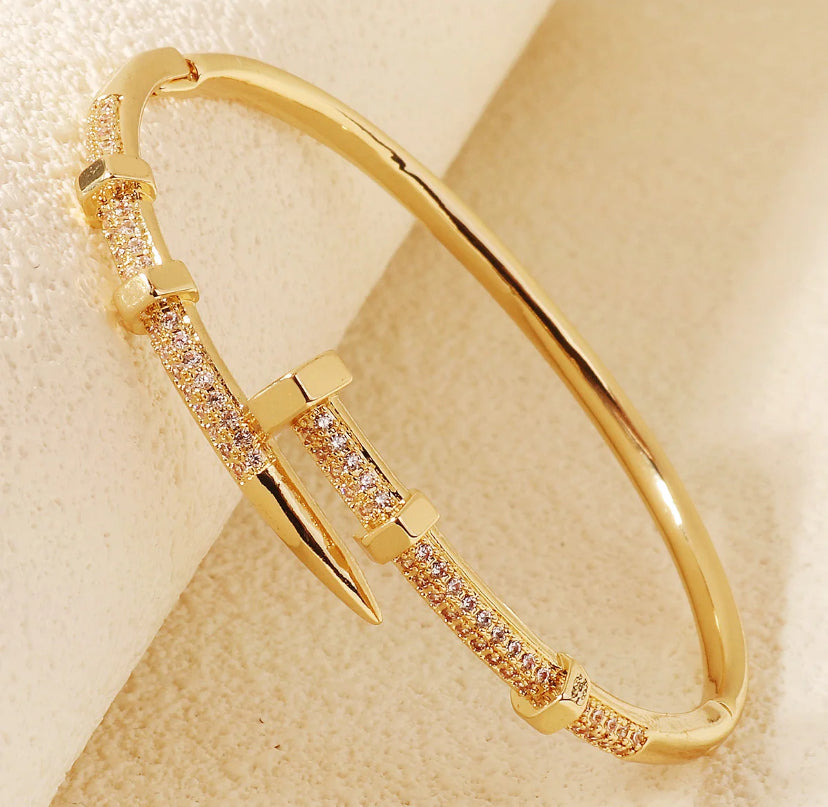 CZ Clasp Bangle Bracelet in 18k PVD Gold Plated