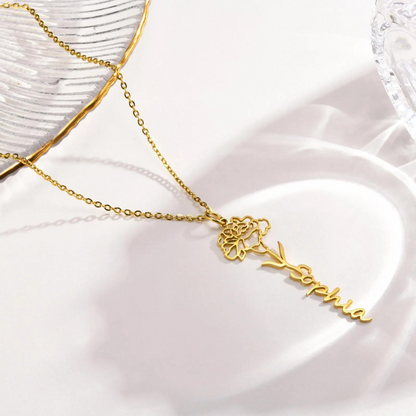 Personalized Birth Flower Name Necklace #0035