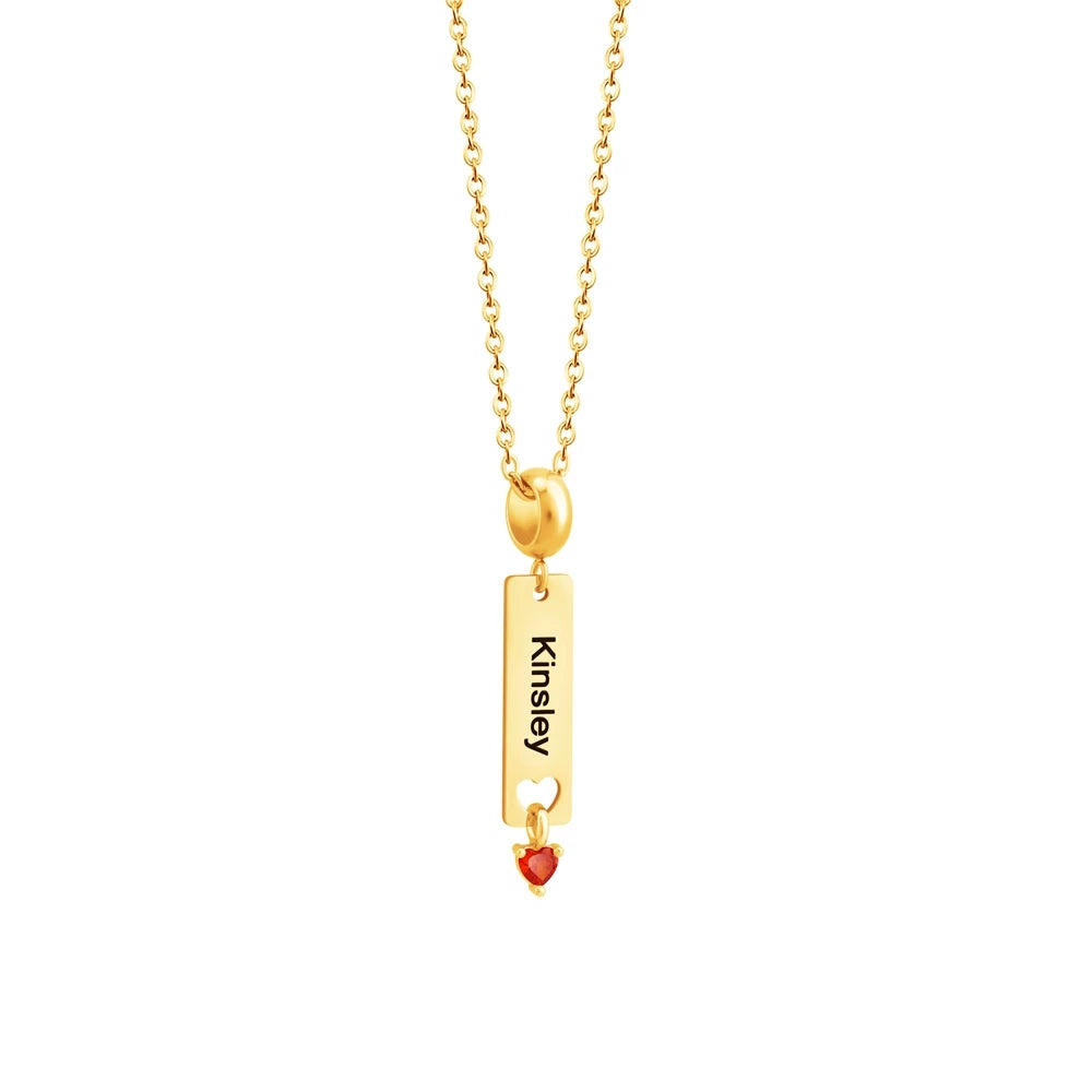 Personalized Name Plate Necklace with Birthstone #0033