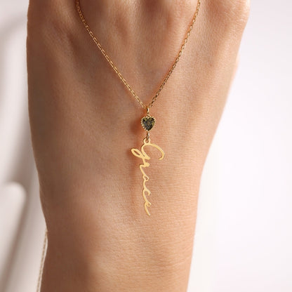Personalized Vertical Name Necklace with Birthstone #0031