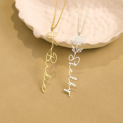 Personalized Birth Flower Name Necklace #0035