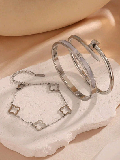 3-Pc Set Bangle Bracelet in 18k Gold Vermeil & White Gold Finish