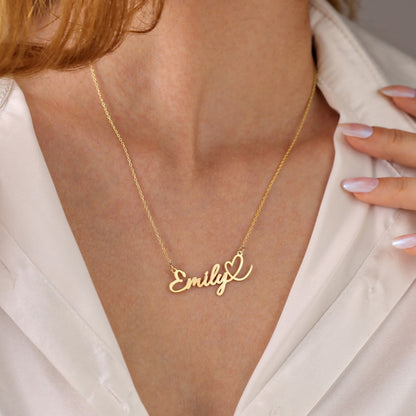 Personalized Cursive Name Heart Necklace #0016