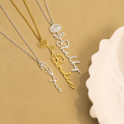Personalized Birth Flower Name Necklace #0035
