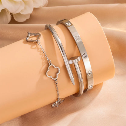 3-Pc Set Bangle Bracelet in 18k Gold Vermeil and White Gold Finish