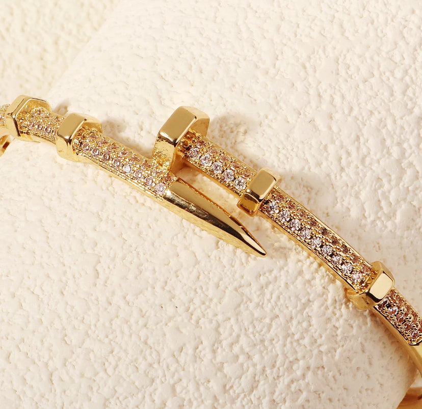 CZ Clasp Bangle Bracelet in 18k PVD Gold Plated