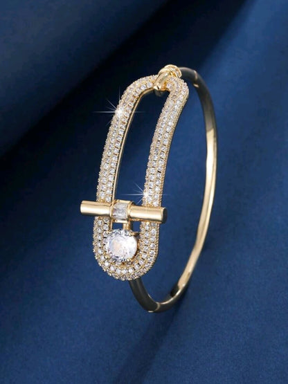 Geometric Bangle Bracelet in 18k Gold Vermeil and White Gold Finish