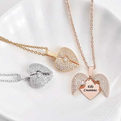Personalized Heart Wing CZ Name Necklace #0036