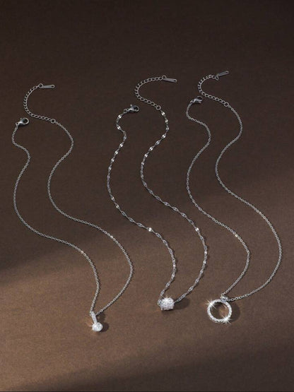 Elle 3-Pc Set CZ Dainty Necklaces in White Gold Finish