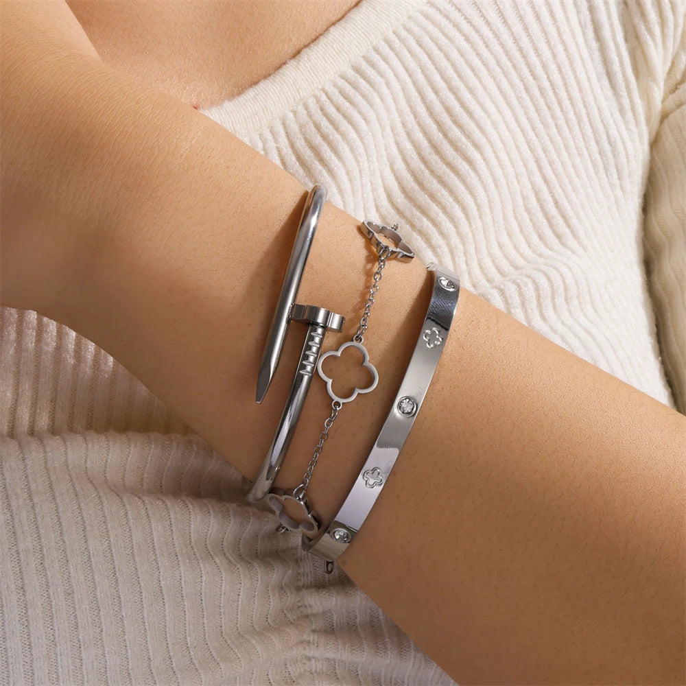 3-Pc Set Bangle Bracelet in 18k Gold Vermeil and White Gold Finish