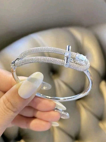 Geometric Bangle Bracelet in 18k Gold Vermeil and White Gold Finish