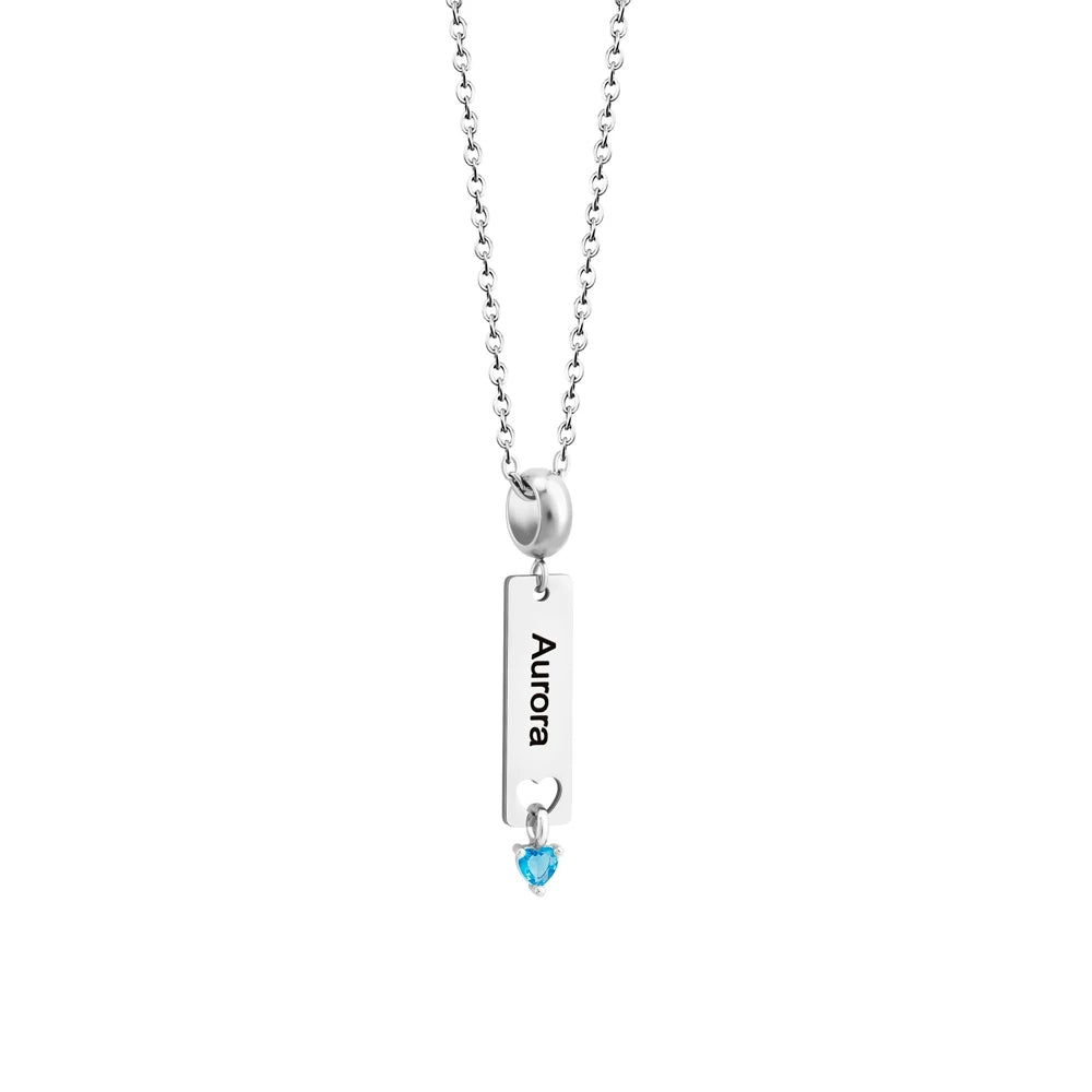 Personalized Name Plate Necklace with Birthstone #0033