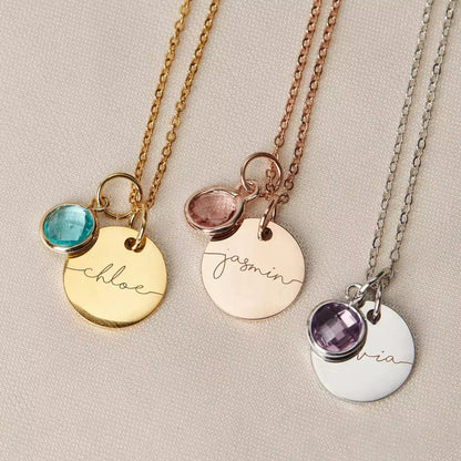 Personalized Engraved Name Necklace With Birthstone Charm #0020