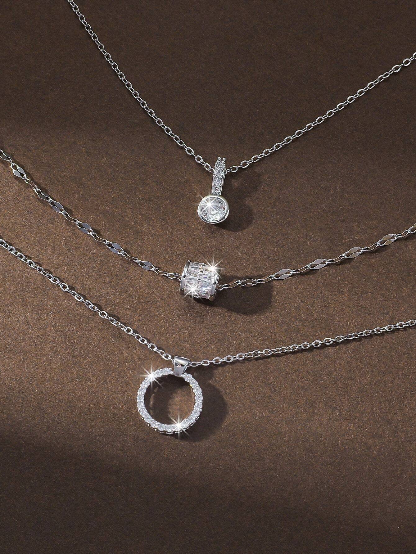 Elle 3-Pc Set CZ Dainty Necklaces - Silver