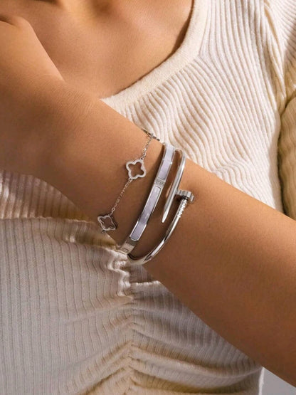 3-Pc Set Bangle Bracelet in 18k Gold Vermeil & White Gold Finish