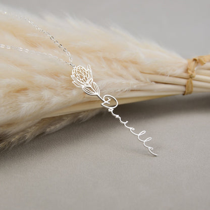 Personalized Birth Flower Name Necklace #0035