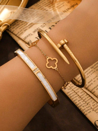 3-Pc Set Bangle Bracelet in 18k Gold Vermeil & White Gold Finish